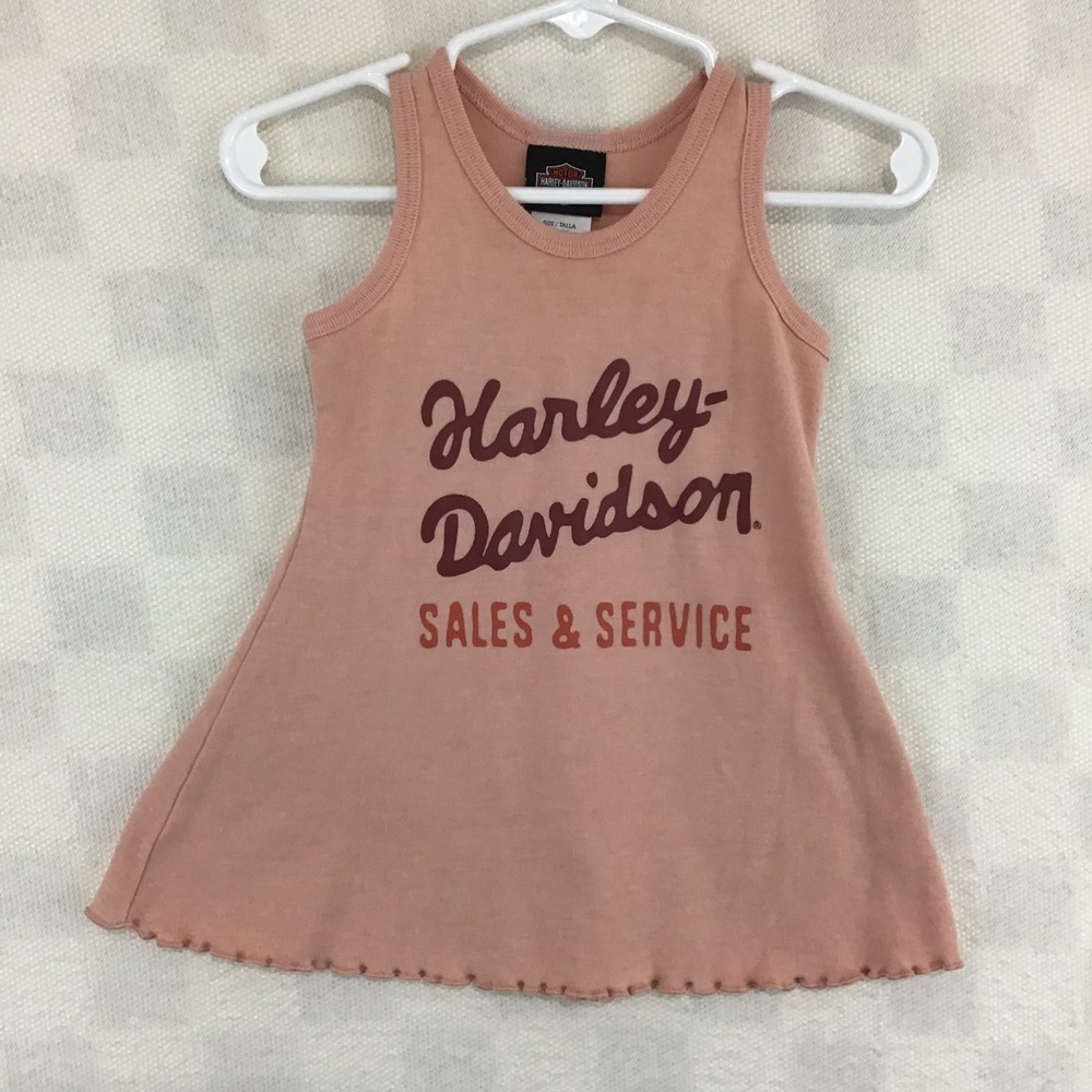 Harley‎ Davidson Baby Girls Peach Pink Ribbed Tank Dress 12/18M Lettuce Edge Hem
